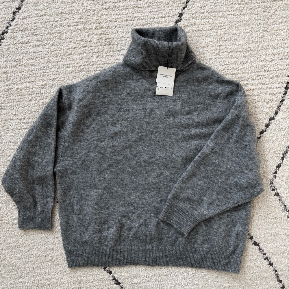 Zara Oversized Alpaca and Wool Turtleneck Sweater - grey, size S - new with tags